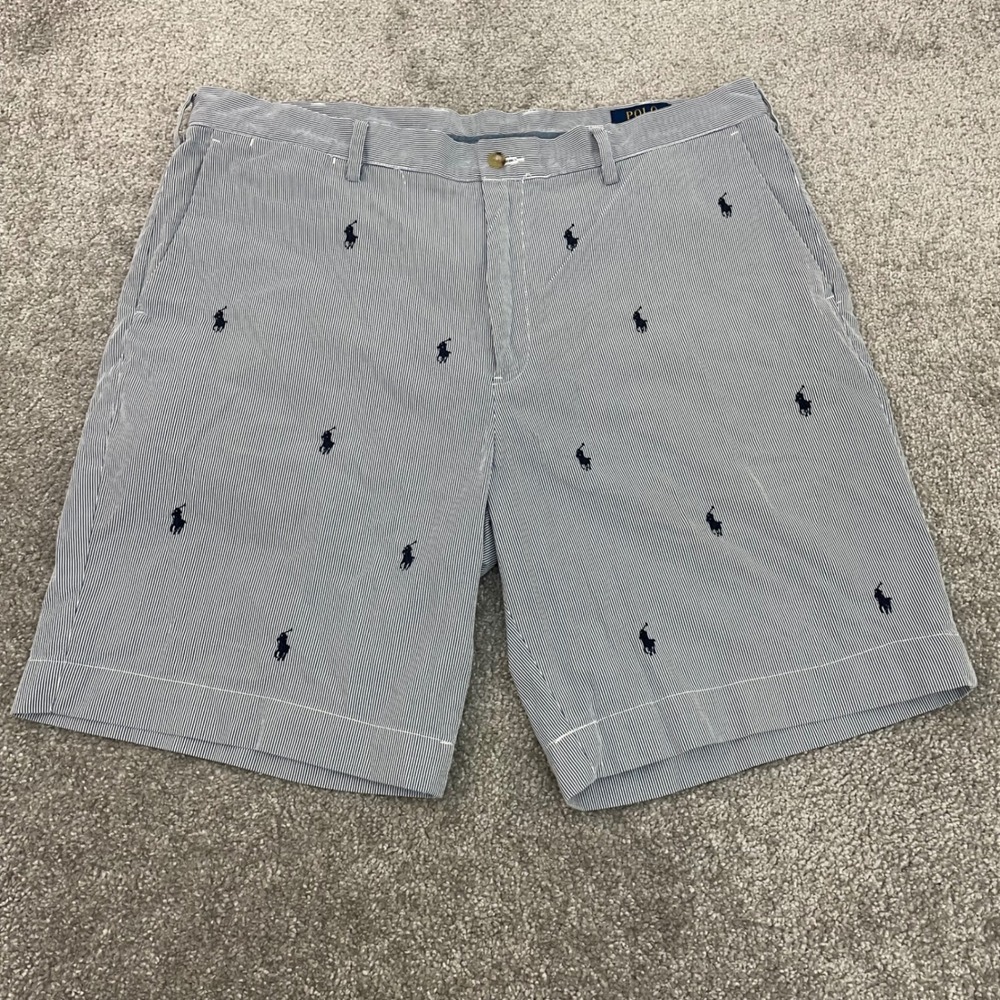 Polo Ralph Lauren Shorts Mens 38 Old Money Blue White AOP Pony Logo Embroidered